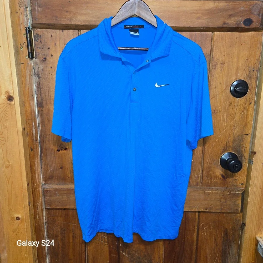 Nike Golf Tiger Woods Collection Blue Dri-FIT Textured Polo Shirt‎ Mens Large